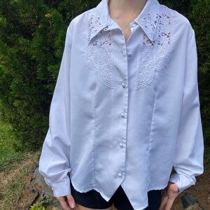 Vintage Style Y2K Elegant White Western Cowgirl Lace Women's Top Size Medium